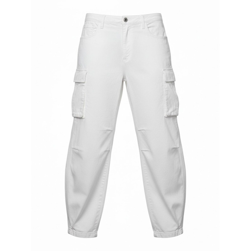 Good American White Wide-Leg Parachute Cargo Pants with Drawstrings/Size 8